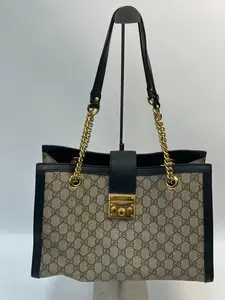Pre-owned GUCCI canvas tote bags Padlock GG Supreme Shoulder Bag with Gold Chain and Black Trim Fashion Accessories