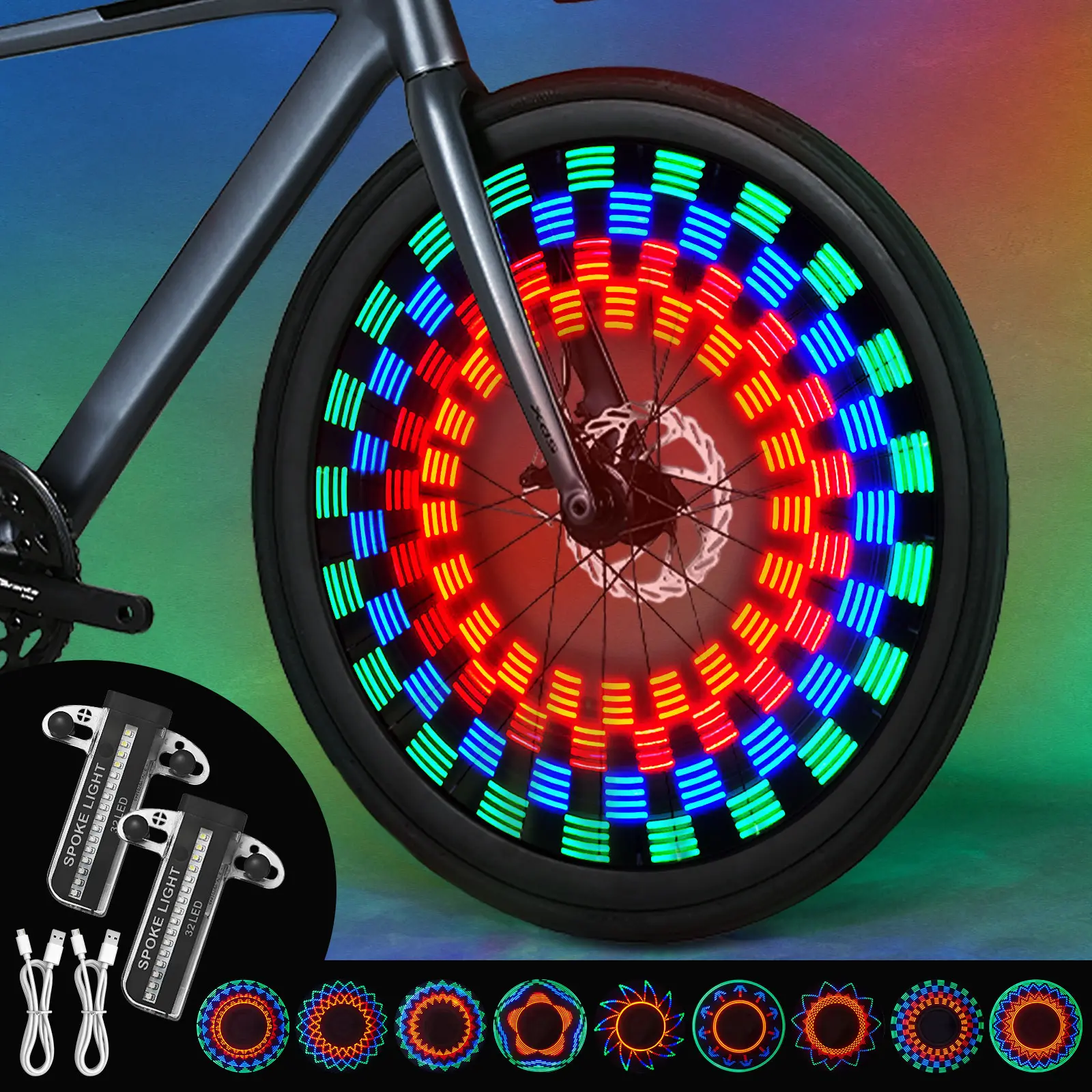 MoKo Bike Lights for Night Riding, 2 Pack Bike Tire Lights with 18 Colorful Patterns, IPX5 Waterproof Bicycle Light for Standard Spoked Wheels over 20", Safety Warning LED Wheel Lights for Adults Kids
