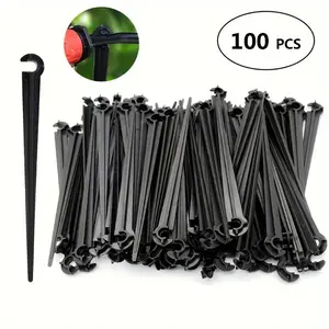 100 Plastic Drip Irrigation Stakes with C-Shaped Clips, Garden Hose Connectors, Suitable for 4/7Mm Pipes, Greenhouses, And Potted Watering Systems, Garden Accessories, Garden Supplies