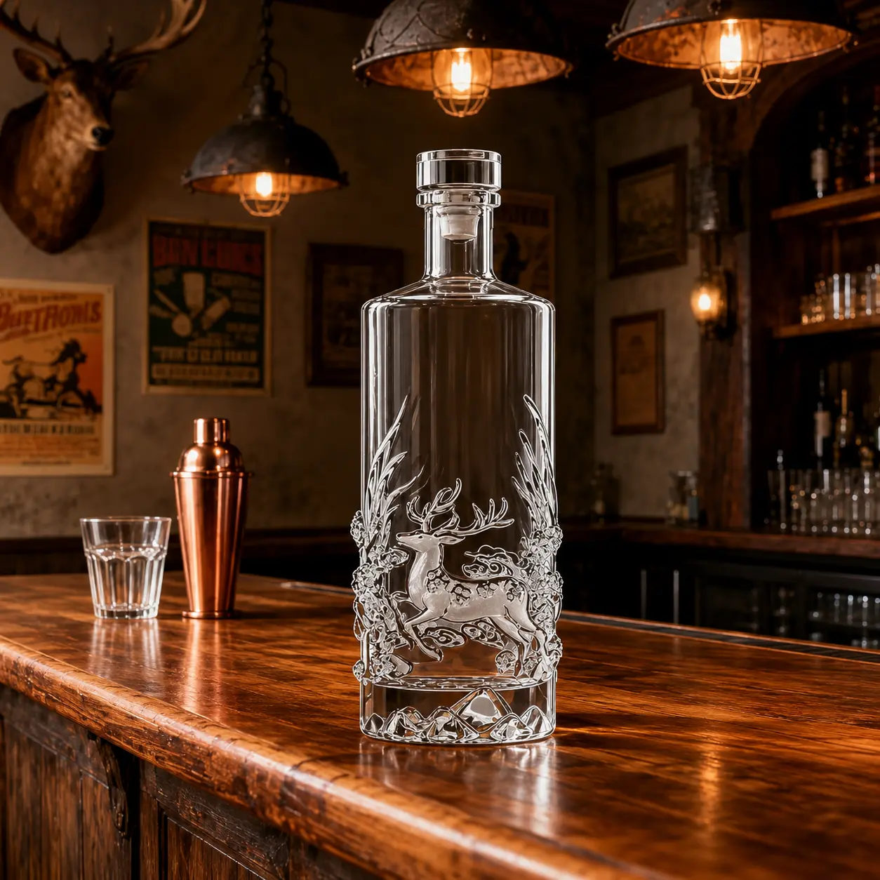 1pc Sika Deer Pattern Wine Decanter, Reusable Transparent Glass Wine Decante, Suitable for Whiskey, Tequila, White Orchid And Other Strong Liquors, Red Wine Aerator, Essential for Family Gatherings, And Makes The Best Holiday Gift