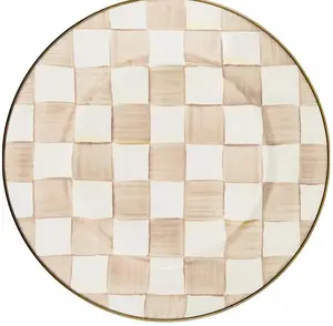 MacKenzie-Chills Mocha Check Dinner Plate, Decorative Ceramic Tableware, Elegant Kitchen Dining Dish for Everyday & Hosting