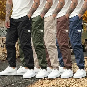 Men's 3-Pack Tactical Cargo Pants - Elastic Waistband, Multi-Pocket, Lightweight, Plain, Body-Fitting Work Pants for Summer Outdoor Hiking
