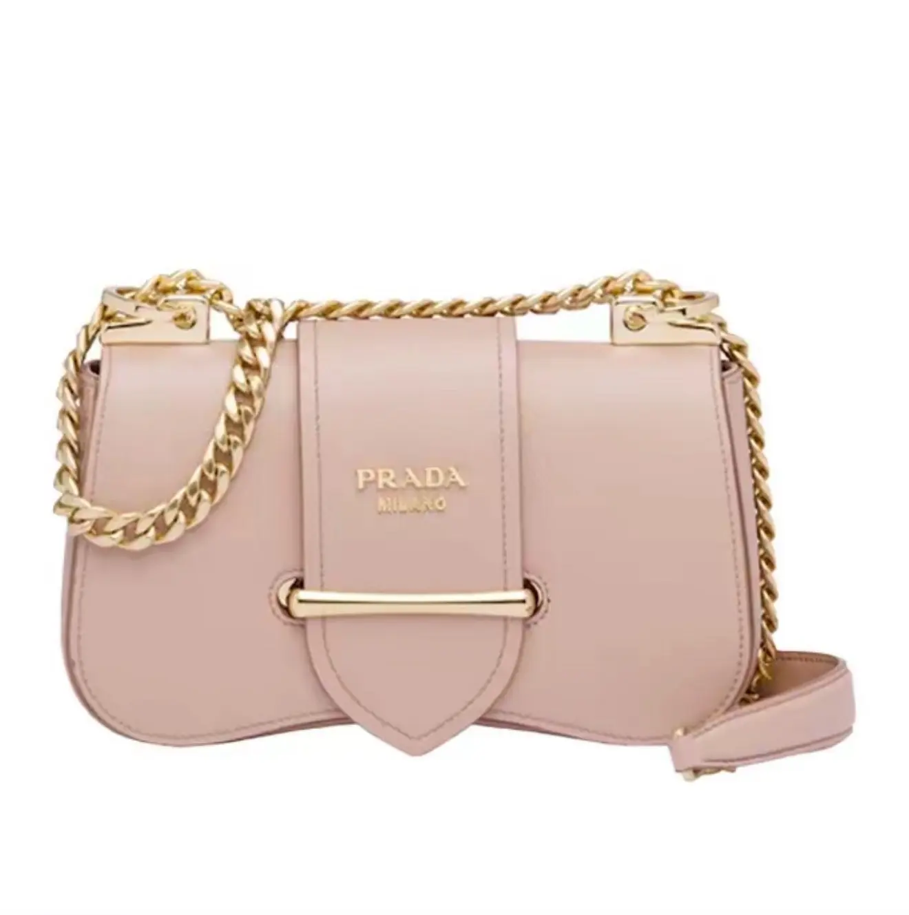 Pre-owned PRADA Sidonie Pink Saffiano Leather Chain Shoulder Bag with Gold Hardware【2603729】