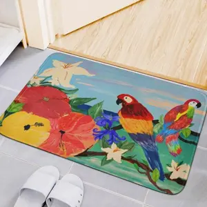 Tropical Parrot Garden Rug Colorful Bird Indoor Outdoor Floor Mat Non Slip Patio Doormat Waterproof Quick Drying Summer Home Decor for Porch Balcony Entryway