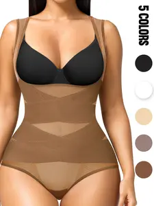 Women's Solid Color Open Bust Adjustable Hook & Eye Closure Crotch Shapewear Bodysuit, Breathable Comfortable Tummy Control High Waist Shaping Push Up Chest Shaper Bodysuit High Waisted Shapewear