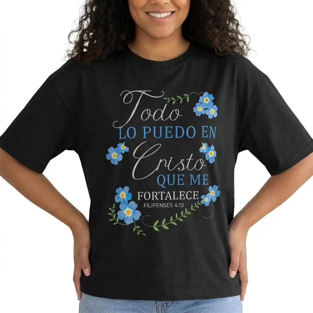 Todo Lo Puedo En Cristo Spanish Christian Shirt Women Floral Bible Verse Plus Size Graphic Tee
