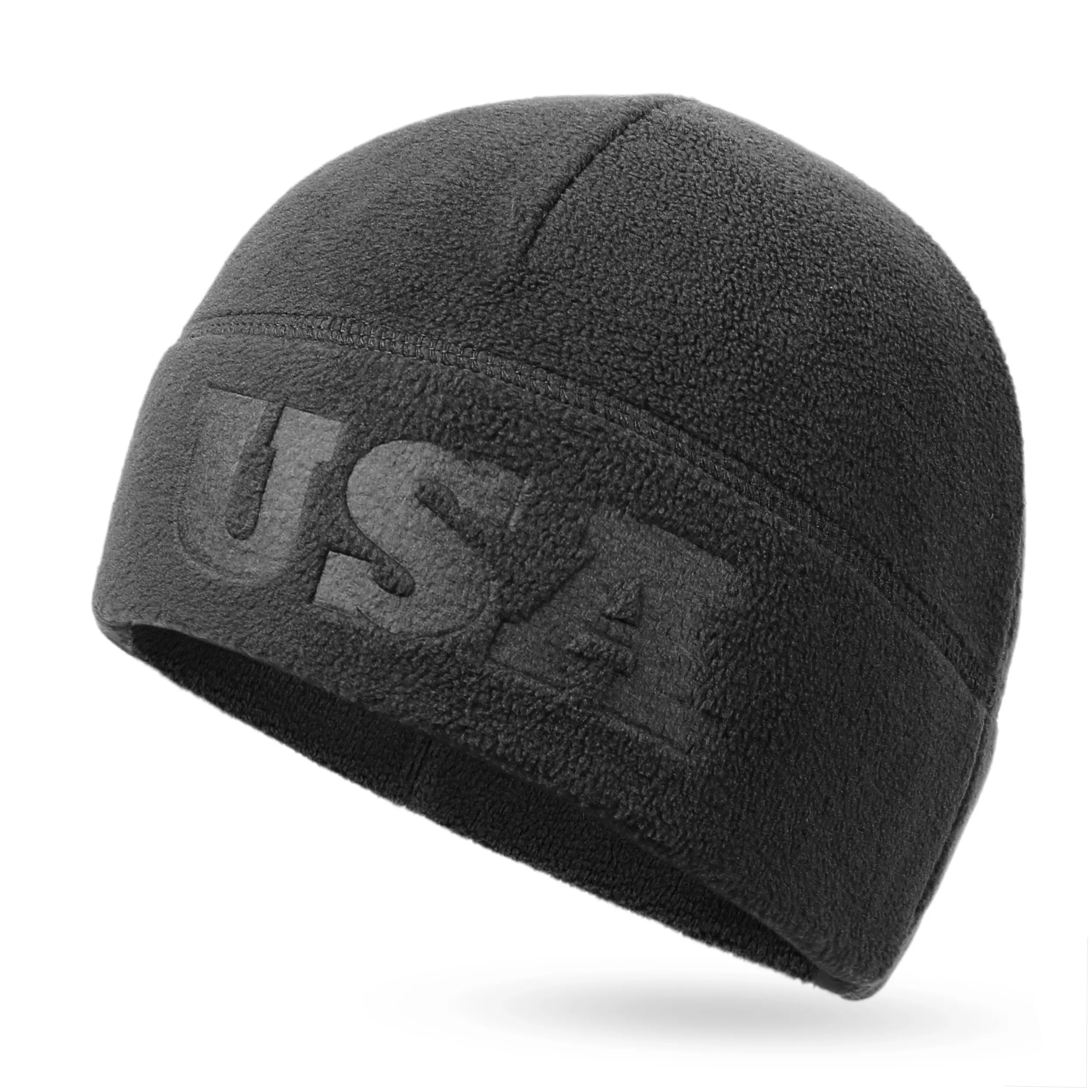 OUTDOOR SHAPING Men's Male Fit Tactical Recycled Fleece Beanie - USA Embossed US Pride Sports Hat, Warm Lightweight Thermal Watch Cap, Stretch Cold Weather Gear for Hiking, Biking