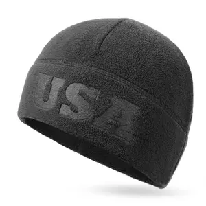 OUTDOOR SHAPING Tactical Beanie Fleece Watch Cap USA Embossed Multi-Season Army Military Fleece Beanie Winter Warm Beanie for Men One Size Fits Most Beanie and Neck gaiter