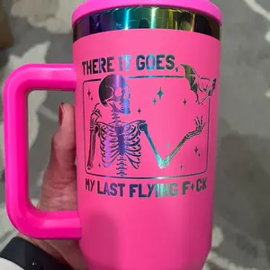 Pink Engraved 40oz Tumbler with Rainbow Underlay - Bottle of Drinkware