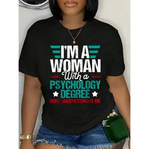 100% Cotton I'm A Woman With A Psychology Degree - Psych Psychologist T-Shirt Summer, Cotton, Casual, Short Sleeve, Graphic Tee, Soft, Breathable, Loose Fit, Streetwear, Daily Wear, T-Shirtt