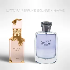 Lattafa Perfumes Eclaire + Hawas 100ml (3.4 Fl oz) Long Lasting Perfume - Value Bundle - Couples Fragrance Gift Bundle