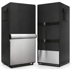 Refrigerator Cover,600D Duty 100% Waterproof Upright Freezer Cover,Outside Stand Up Fridge Covers.Front Can Be Rolled-Up by Zippers.(Black,24" W x 30" D x 67" H)