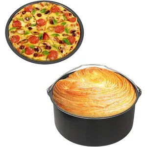 MIUVA Air Fryer Cake Pan & Pizza Pan Set 7 Inch Non-Stick Black Accessories for 4.2QT - 5.8QT Standard Fryers Dishwasher Safe Food Grade Safe Material Thanksgiving cooking utensils Value Pack Valentine's Day gift Christmas
