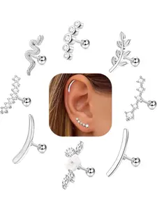 Helix Piercing Jewellery Tragus Cartilage Earrings Screw Back Steel Stud Earrings for Women Flower Ear Piercing Silver Conch Daith Tragus Helix Piercing Earrings 16G Silver Stud Earring Jewelry Ear Studs