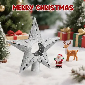 Silver Glitter Christmas Tree Topper - Large Premium Tree Top Decor with Glittering Effect, Easy to Install for Xmas Tree, Christmas Ornaments, Christmas Decorations for Home Indoor, Perfect Christmas Gift for Family,Silver