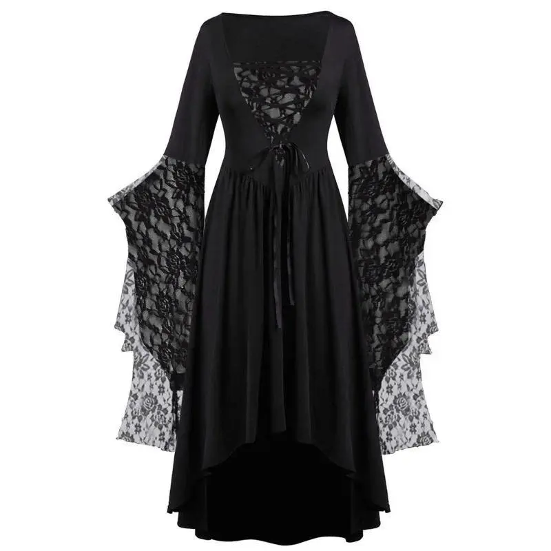 Vintage Halloween Cosplay Costume Witch Vampire Gothic Dress Ghost Dresses Up Party Printed Medieval Ghost Bride Female Clothes