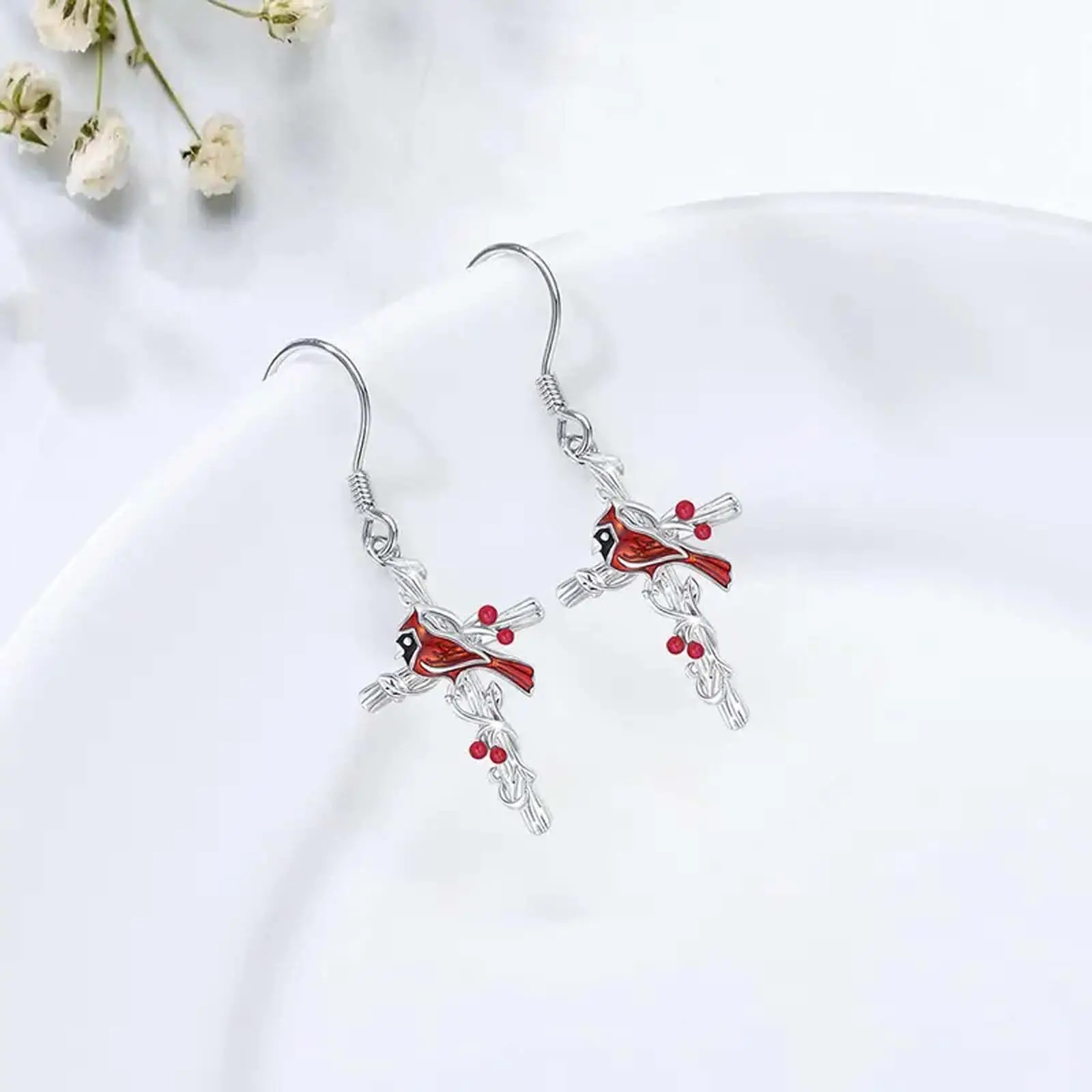 Women's Silver Cross-Shape Bird Artificial Gemstone Cross Dangle Earrings - Elegant Minimalist, Lightweight, Versatile Statement Accessory for Daily Wear, Ideal Jewelry Gift, Cross Dangle Earring