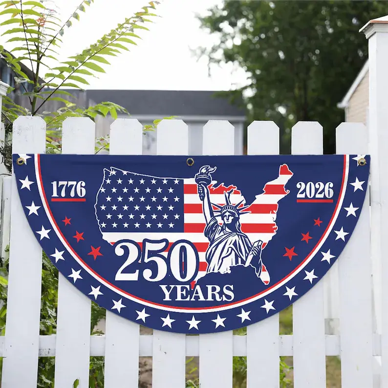 Odorless Quick-Dry Polyester Banner, American Flag Print Bunting - 1776-2026 250th Anniversary Independence Day Decor, Outdoor Front Porch Home Supply (Note: Travel journals reference is unrelated and excluded to preserve core product identity)