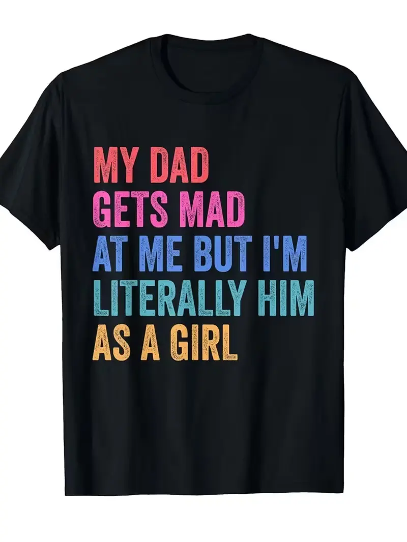 Men's Comfortable Cotton Top, 180g Unisex Short-Sleeve Round Neck T-Shirt, Black Background Multi-Color Retro Casual Patterned Top, Fun Family Gift