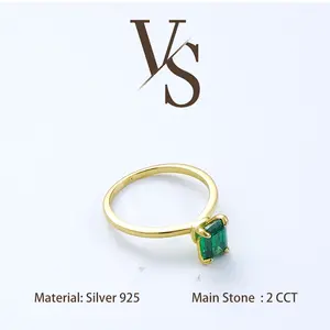 [Venus Jewelry] Lab Created Gemstone 2 CCT Emerald Cut Emerald Color Design VVS 1 D Color Solid Silver 925 Solitare Ring