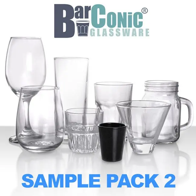 BarConic® Glassware Sample Pack 2 – Classic Kitchen Drinkware Set with Mason Jar, Shot Glass, Cocktail Glass, and Mug, 1.75Oz, 12 Ounce Mason Jar Mug
