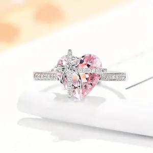 Elegant Heart Zircon Engagement Ring for Women - Perfect Valentine's Day Gift Wedding Engagement Promise Bride Eternity Ring Anniversary Ring Birthstone Ring Ladies Romantic Holiday Gift