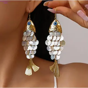 Creative fish shell fringed ear hook Statement Earrings