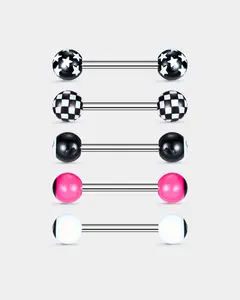 Oufer 16G Black Tongue Piercing, 5-Piece Pack Body Jewelry for Fashion Accessory Enthusiasts