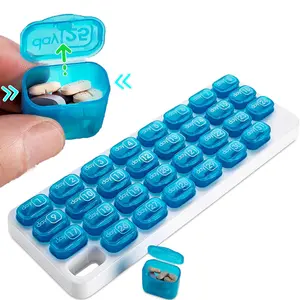 ASTRAVEA Monthly Pill Organizer with Lid - Arthritis-Friendly Easy-Open Lids 31 Removable Daily Pill Pods Date Reminder & Travel Case for Vitamins & Medications