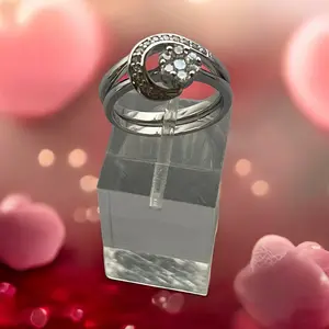 Rhodium Electroplated CZ Ring Set - 2 Pieces Hypoallergenic Zirconia & Environmental Copper Rings