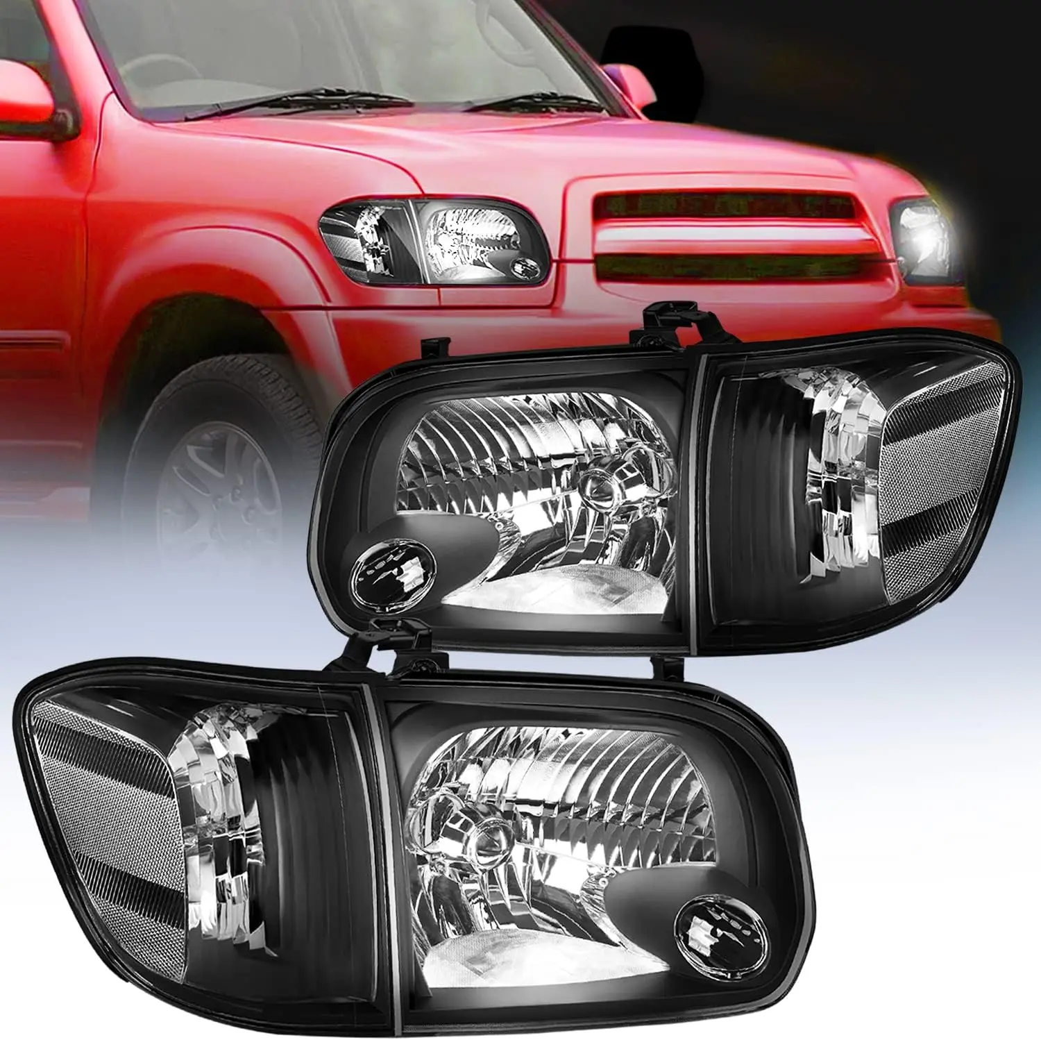 Nilight Headlight Assembly for 2005 2006 Toyota Tundra 4 Door Double Crew Cab 2005 2006 2007 Sequoia Pickup Replacement Black Housing Clear Reflector Driver and Passenger Side, Car Headlights, Bright Headlight