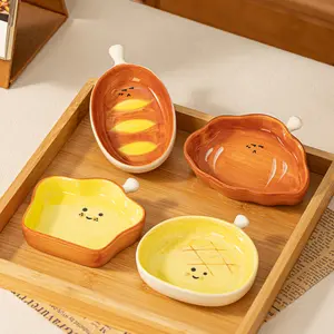 4-Piece Ceramic Sauce Dishes Set, Cute, Orange series, Perfect for Tomato Ketchup, Pepper Sauce, Sweet Chili Sauce, Essential Condiment Bowls, Tableware