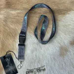Cattle Cartel Lanyard - Black and Turquoise Aztec Print, High-Quality Design, Secure and Durable Lanyard for Everyday Use