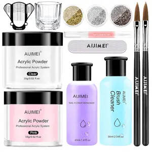 Acrylic Powder Nail Kit with Professional Liquid Monomer and Acrylic Brush Cleaner, Complete Acrylic Nail Tools Set for Extension Nail System
