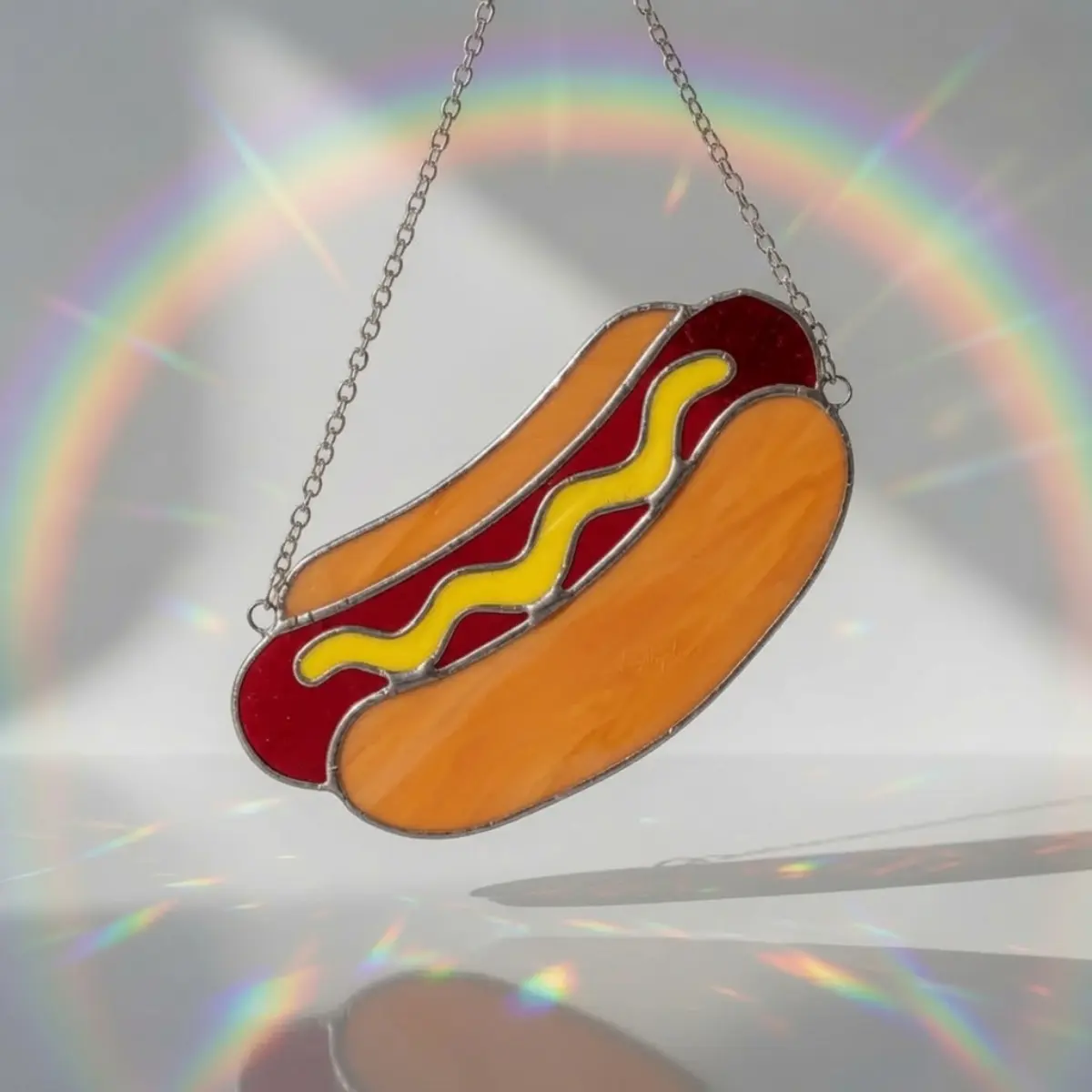 Funny Hot Dog Acrylic Suncatcher, Pizza, Fries, Egg Toast, Taco, Watermelon Fun Food Window Hanging Ornament, Colorful Stained Glass Style Kitchen Decor, Unique Gift for Food Lovers, Hologram SunCatcher, Cute Meme Fast Food Art Gift, Funny Home Decor