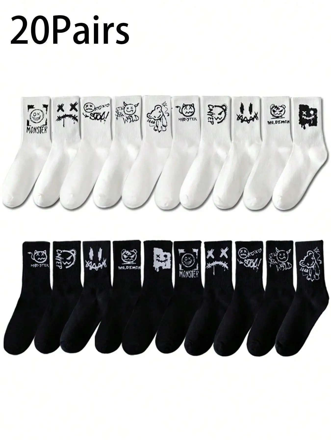 Men's Cartoon Print Crew Socks, Casual Comfortable Breathable Socks for Daily Outdoor Wear, Summer Socks, Multipack Socks for All Seasons