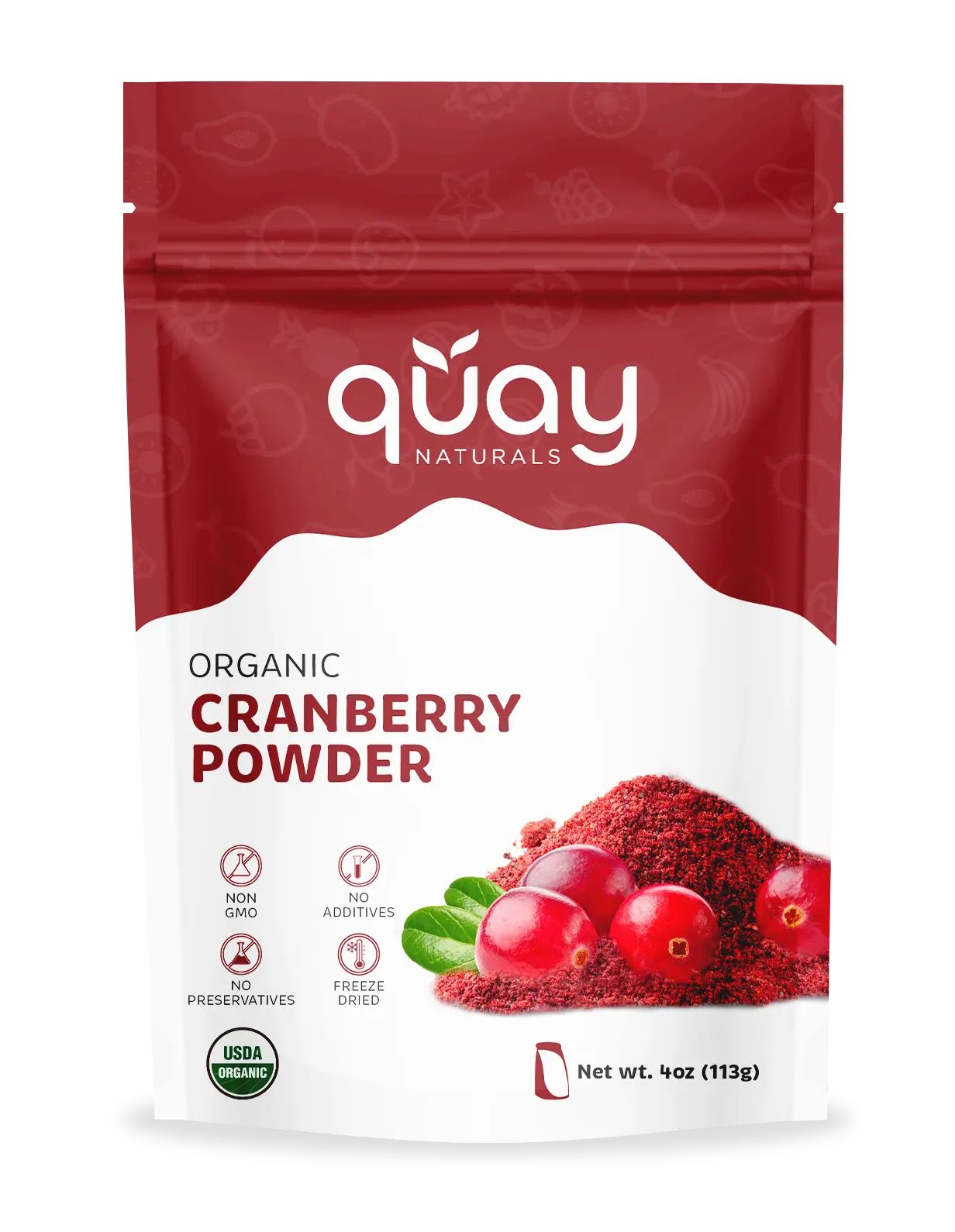 QUAY NATURALS Organic Cranberry Juice Powder - All Natural Supplement, Edible, Fitness, Vitamin, Non-GMO, No Additives, Freeze Dried, 4oz