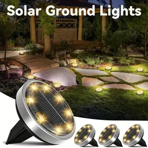 Solar Ground Lights 8PCS Mini Soundwave 8LED Auto Switch Easy Install Outdoor Pathway Yard Lawn Terraces Halloween Christmas Decorative Lighting