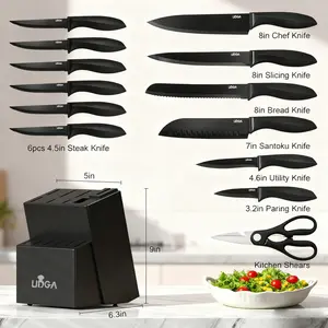 Knife Set,Upgraded version-Kitchen Knife Set with Block 15-Piece Full Tang Stainless Steel Knives with Sharpener Dishwasher Safe and Anti-Slip Ergonomic Handle Elegant Cream White Utensils Set
