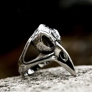 GTHIC Raven Beak Skull Stainless Steel Viking Crow Ring Norse Accessories for Daily Wear