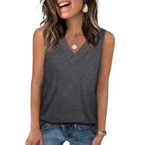 2026 Spring Summer Women’s V-Neck Tank Tops Trendy Sleeveless Basic Tees Loose Fit Casual Fashion, casual loose solid color stretchy tank top without sleeves