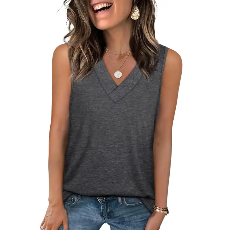 Women's 2026 Spring Summer V-Neck Foldable Tank Tops - Loose-Fitting, Stretchy Solid Color Sleeveless Basic Tees for Casual Fashion, Suitable for Chinese New Year, Cold Wash & Flat Dry, Normal Type, Plain, Short, Slight, Pull On, Lady, Clothes, Minimalist