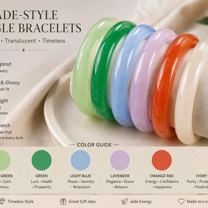Inspired jade style Glass  bangle bracelet 64 mm Large Size   (no set just 1 bangle )