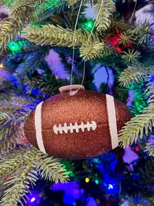4.5 Inch Brown And White Glitter Football Ornament