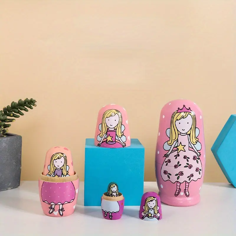 [5-layer Wooden Matryoshka Doll] Source Russian Matryoshka 5-layer cartoon matryoshka doll tourist attraction souvenir crafts wooden crafts, Best for Christmas, Perfect for Thanksgiving