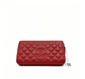 Pre-owned CHANEL H5 red diamond checkered zipper long wallet h18397