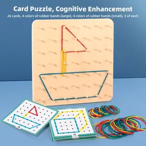Fun Geometric Pin Board Toy Set, Elastic Bands Puzzle Educational Tool, Multi-Color Bands + Theme Cards, Creative Game for Kids, Early Learning Toy