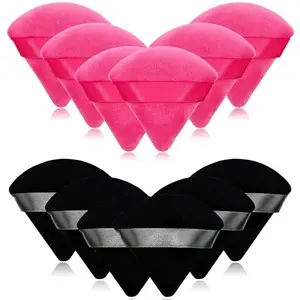 TruBeauty Black & Pink 12-Piece Triangle Powder Puffs Set - 2.76-inch Portable Soft Sponge Makeup Tools with Satin Ribbon Handles & Reusable Storage Case for Loose Powder Application