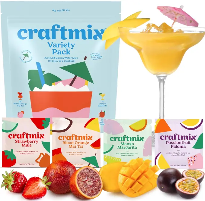 Craftmix Variety Pack, Makes 12 Drinks, Skinny Cocktail Mixers, Mocktails Non-Alcoholic Drinks - Made With Real Fruit - Vegan Low-Carb, Low-Sugar, Non-GMO, Dairy Free, Gluten Free, Easy to Mix