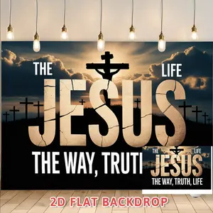 Jesus Cross Theme Backdrop Christian Faith Photography Background, Religious Tapestry Wall Hanging, Premium Polyester Party Banner For Christmas Celebration, Family Event, Entryway Decoration Supplies